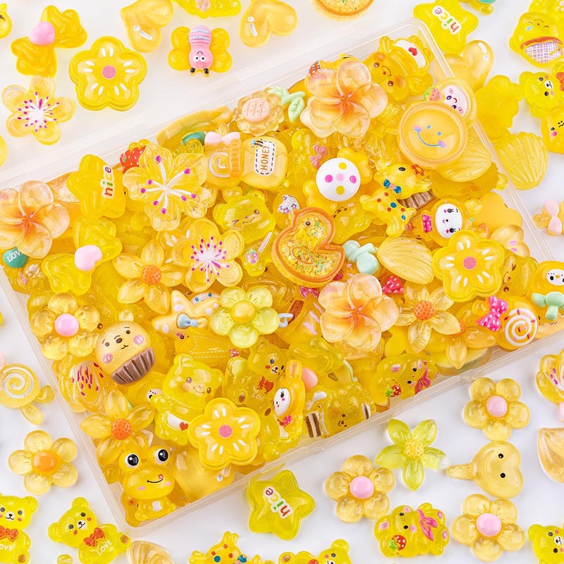 Glitzest 100PCS TINKRSTUFF Yellow Slime Charms Jelly Cute Flatback Resin Charms For Slime, Random Kawaii Decoden Charm for Embellishments Phone Junk Case Charms Bulk, Hairpins Scrapbooking Crafting & DIY Decor - Image 1